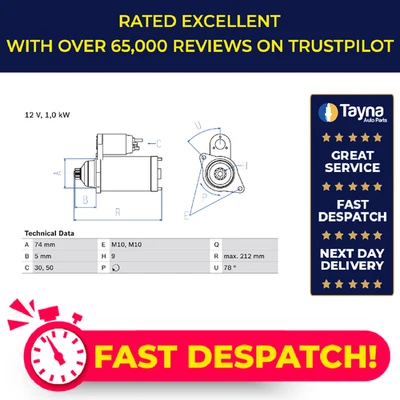 Starter Motor fits TOYOTA CYNOS EL52 1.3 95 to 99 4E-FE Bosch 2810011100 Quality - Image 1 of 4