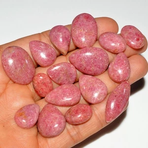 16 Pcs 281 Cts Natural Pink Rhodonite Cabochon Gemstone Lot 24x15 14x10mm #16752 - Picture 1 of 6