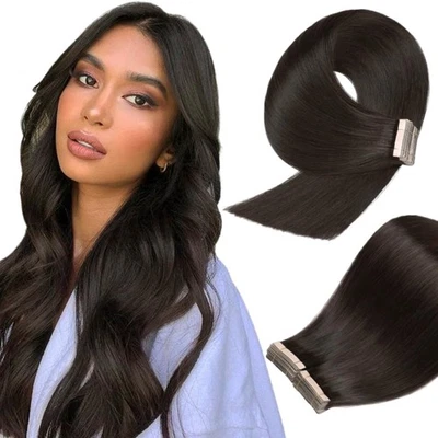 Tape in Extensions Echthaar 20pcs 40cm Schwarz lockig Haarverlängerung - Bild 1 von 2
