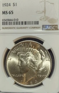 1924 1 $ NGC MS 65 Peace Silber Dollar - Bild 1 von 4
