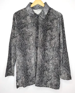 Basic Editions Vintage Women 90s Black White Velvet Animal Print Shirt Size M - Picture 1 of 6