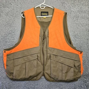 Cabela's Vest XL Hunting Zip Canvas High Vis Orange Duck Waterfowl *Small Stains - Picture 1 of 18