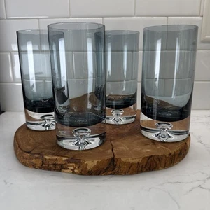 4-Oslo Block Stockholm Krosno 6 1/4" Dusty Blue Highball Bubble Glasses - Picture 1 of 10