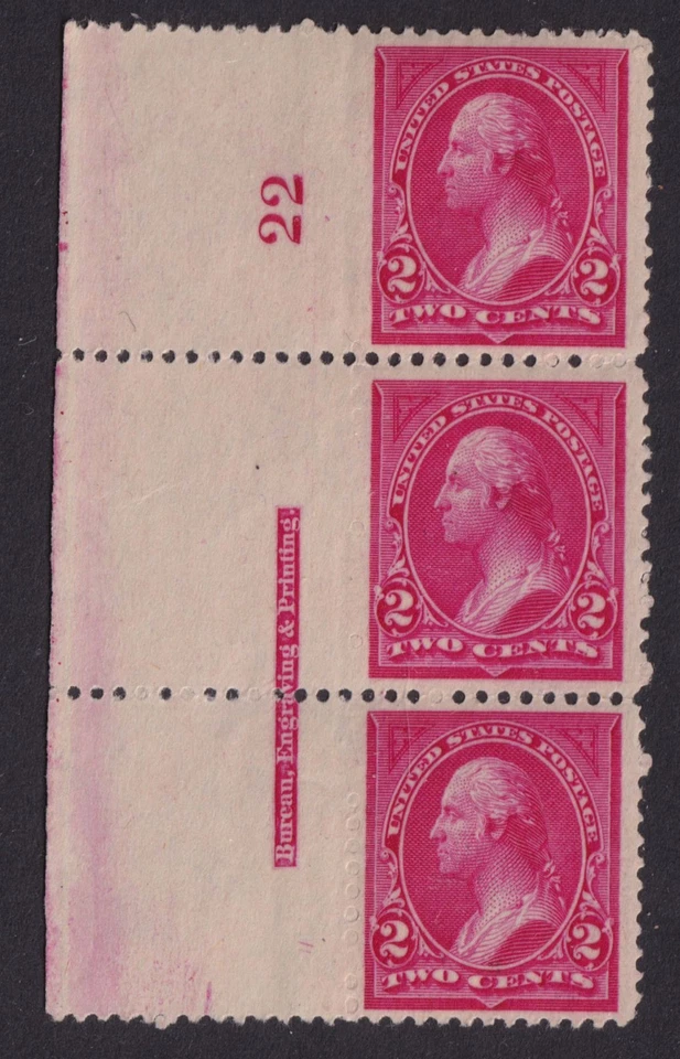 1894 Washington Sc 250 2c carmine Type I MNH XF plate number strip CV $325 (WC - Image 1 of 1