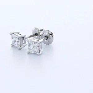 Ohrstecker 0,96 kt F/VS2 Princess-Schliff natürliche zertifizierte Diamanten Weißgold - Bild 1 von 3
