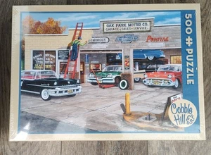 Cobble Hill 500 Piece Puzzle, "Oak Park Motor Co.", Classic Cars Service Station - Picture 1 of 6
