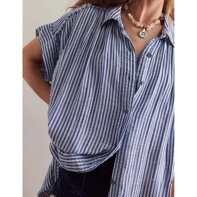 Camisa Free People de Gran Tamaño a Rayas XL Rayos de Sol Indigo Playa Boho Algodón Lino Foto 1 de 4