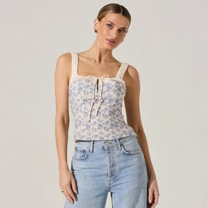 Astr blau Blumen Milchmädchen Top Bauern Tank geraffter Herzausschnitt Größe Small - Bild 1 von 8