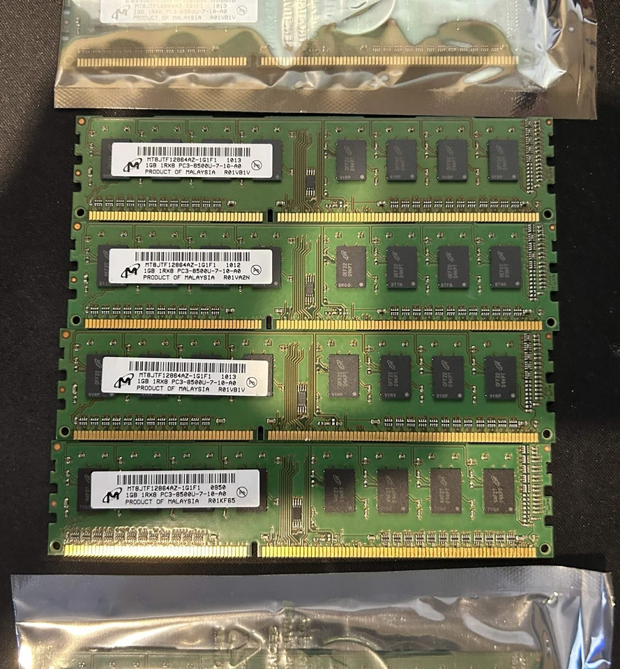 Micron 7GB (MT8JTF12864AZ-1G1F1) 1Rx8 PC3-8500U-7-10-A0 7x 1GB ￼Ram Sticks - Image 1 of 4