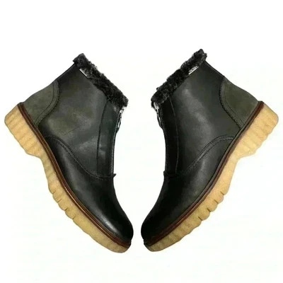 Pikolinos Leather Chelsea Boots Size 39 Zip Up Faux Fur Trim In Black NWOT - Image 1 of 4