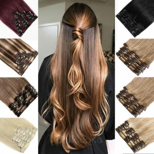 CLEARANCE 100% Real Clip in Human Remy Hair Extensions Full Head Ombre Balayage - Picture 1 of 35