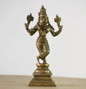 5,5 Zoll handgeschnitzte Messing Krishna Statue Figur religiöse Skulptur Idol - Bild 1 von 5