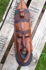 Vintage Wooden Hand-Carved African Face Mask Wall Hanging