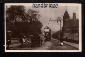 Mansfield - Motor Car & Tram on Nottingham Road - real photographic postcard - Picture 1 of 2