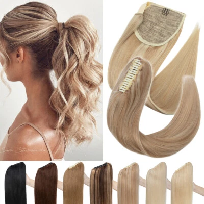 Clip in 100% Real Thick Human Remy Hair Ponytail Extensions Wrap on Pony Tail AU - image 1 of 4