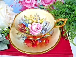 RARE Aynsley teacup BAILEY signed CABBAGE ROSE & POPPY Cup & saucer - Picture 1 of 12