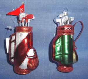RAZ Golf Bag w/ Golf Clubs Christmas Ornament-Choice Of Red/White Or Red/Green - Picture 1 of 3