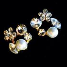 USA EARRING Using Swarovki Crystal Gemstone Bridal Wedding Pearl Stud Simple N1