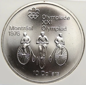 1974 CANADA Elizabeth II Olympics Montreal Cycle BU Silver 10 Coin NGC i106470 - Picture 1 of 5