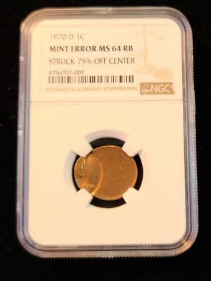 1970 D LINCOLN CENT 1C NGC MS 64 RB MINT ERROR STRUCK 75% OFF CENTER SCARCE - Image 1 of 4