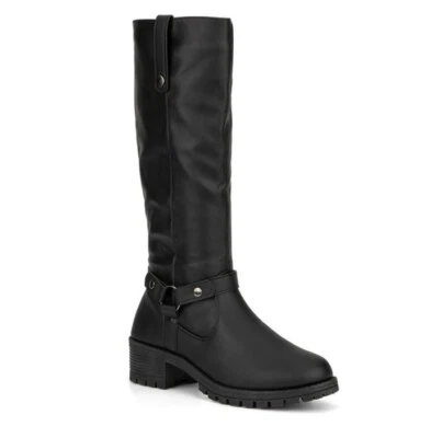Olivia Miller Kristin Tall Riding Boots Size 6 Black Lug Sole Harness Ring   $99 - Image 1 of 4