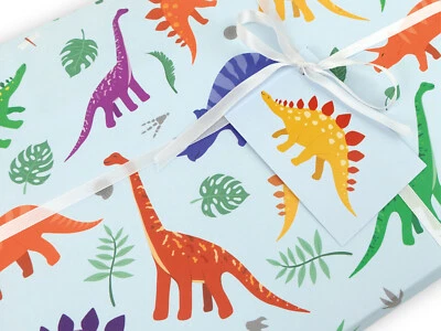 Dinosaur gift wrapping paper | Children's quality gift wrap + tag | Recyclable - Image 1 of 4
