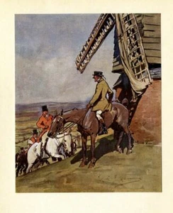 FOX HUNTING, SPORTMEN HUNTERS LOOKING FOR THE FOX HOUNDS, HORSES, COLOR PRINT - Picture 1 of 1