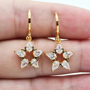 18K Yellow Gold Filled Women Fashion Clear Mystic Topaz Stars Dangle Earrings - Picture 1 of 1