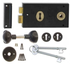 Schwarzes Felgenflügelschloss 140 x 75 mm mit Griffen Tor/Türflügelschloss Knopf Set 2 Schlüssel - Bild 1 von 1