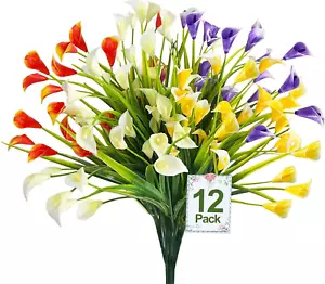 12 Bundles Calla Lily (300 Heads) Artificial Flowers for Outdoors, Fake Plants U - Picture 1 of 12