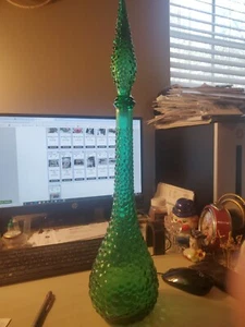 Vintage Italian Empoli Genie Bottle Decanter Green Bubble with Stopper 22.5" - Picture 1 of 4