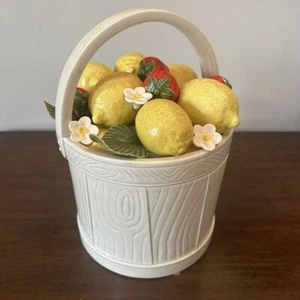Fitz and Floyd Lemon Strawberry 1987 Keramik Obstkorb 11" Vintage Deckeldose - Bild 1 von 9