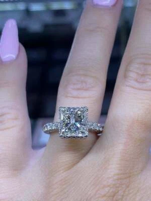 3Ct White Princess & Round Stone Engagement Wedding Ring 925 Sterling Silver - Image 1 of 3