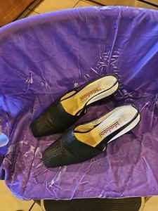 Stefani Womens Black Sling Back SZ 7 1/2M Heels 3". Elastic Strap. - Picture 1 of 10