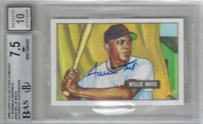 HOF Willie Mays 1951/1986 CCC #305 BOWMAN ROOKIE RP /1951 BAS 7.5/10 GEM AUTO - Image 1 of 3