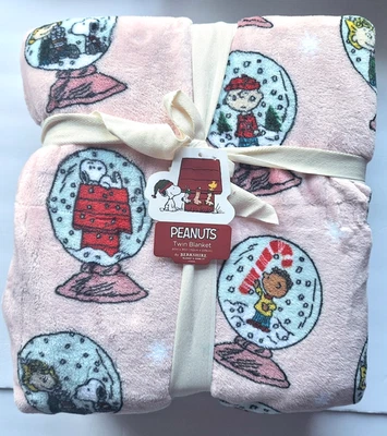 Snoopy Peanuts & Gang Globo de Nieve Doble 60x90 Rosa Manta Navidad Invierno Vacaciones Foto 1 de 4