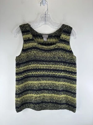 Suéter sin mangas Sigrid Olsen tejido a mano sin mangas talla mediana verde/negro Foto 1 de 4