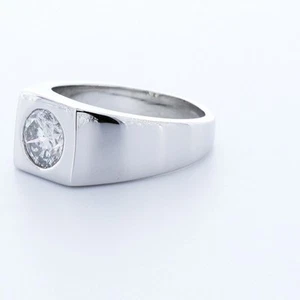 Anillo clásico para hombre de oro de 14 k con diamantes certificados naturales corte redondo F SI1 de 2 quilates - Imagen 1 de 2
