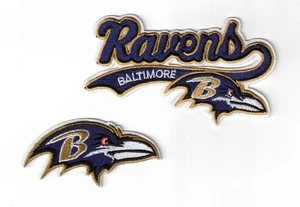 (2) Baltimore Ravens Script + Team Logo NFL Embroidered 4in Iron / Sew-On Patch - Picture 1 of 2