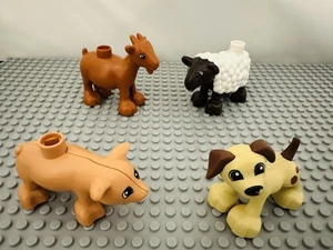 Lot Of 4 Random Lego Duplo Animal Figures Dog Sheep Pig Goat Chicken Cow - Picture 1 of 4