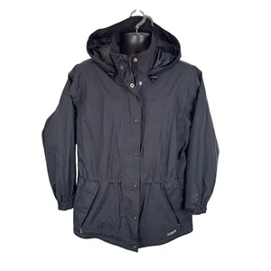 REI Elements E1 Women’s Rain Coat Long Length Black Hooded Packable Size Large - Picture 1 of 11