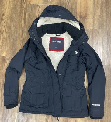 Abercrombie & Fitch парка пальто флис с подкладкой с капюшоном темно-синий женщин L * без меховой отделки - Изображение 1 из 4