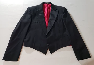 Pagano West Men 42L Classic Black Western Tuxedo Waist Jacket Red Lining USA - Image 1 of 4