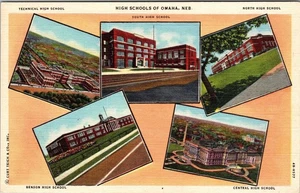Omaha NE-Nebraska, Five High School Images In Omaha Vintage Souvenir Postcard - Picture 1 of 2