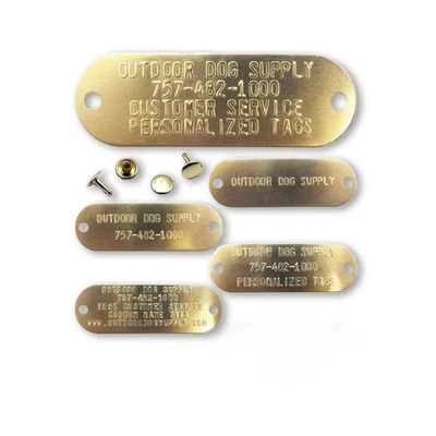 OUTDOOR DOG SUPPLY Custom 1" x 3" Raised Lettering Brass Dog Collar Name Tags