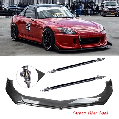 Carbon Fiber Front Bumper Lip Spoiler Splitter Strut Rod For Honda S2000 00-09 Foto 1 de 4
