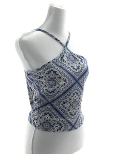 Persaya Blue & White Women's Casual Sleeveless Tank Tops Pull Over Triangle Neck - Picture 1 of 4