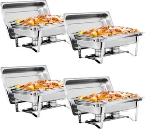 4 Pack 8QT Rectangular Chafing Dish Buffet Set Stainless Steel Full Size Chafer  - Picture 1 of 12
