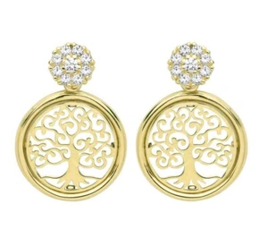Tree Of Life Drop Earrings Hallmarked 9ct Yellow Gold British Made Brand New - Picture 1 of 3