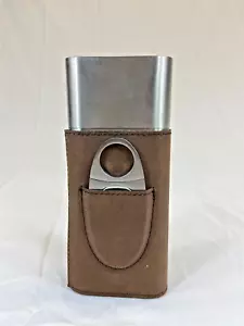 Custodia sigaro con taglierina acciaio inox con pelle marrone - Foto 1 di 13